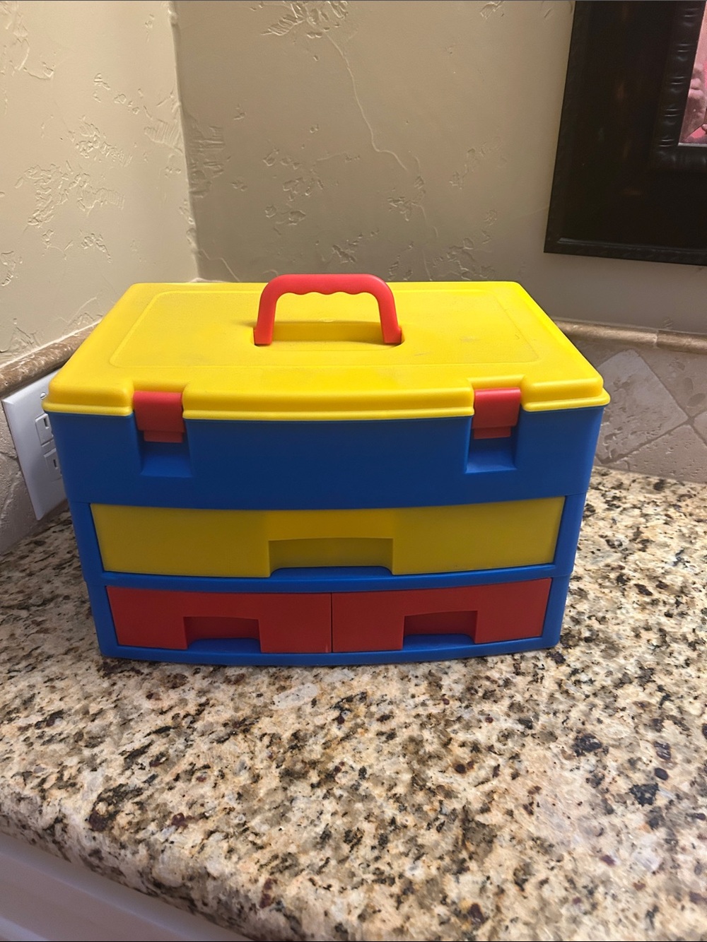Kids Multi-Color Plastic Toy Storage Box with Drawers - Yellow/Blue/Red & Handle